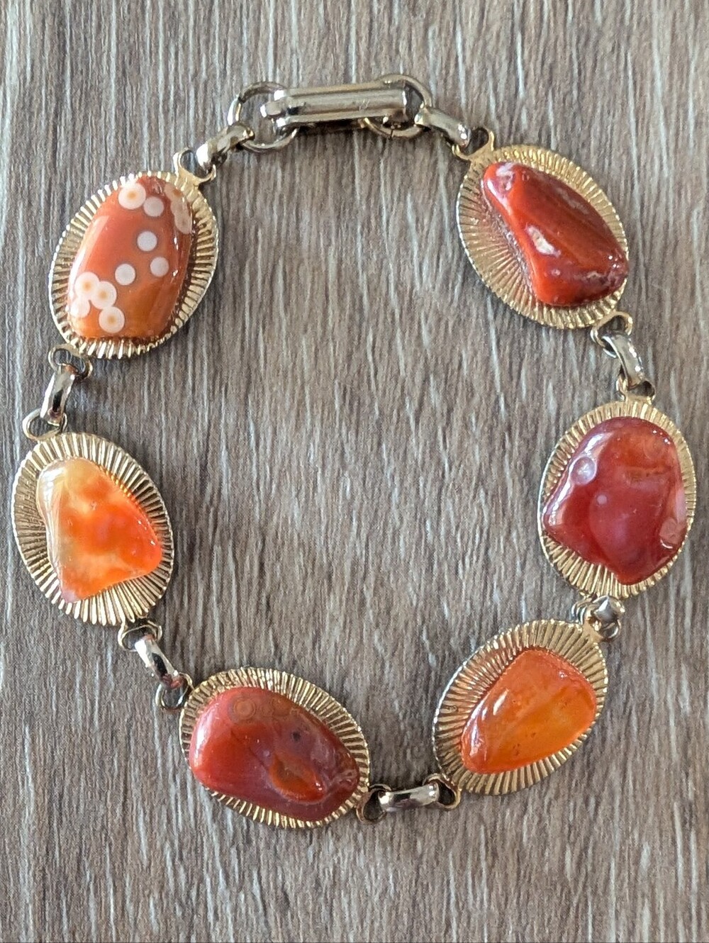Gold-Tone Orange Agate Link Bracelet